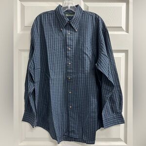 Deansgate Mens Single Needle Tailoring Green & Blue Plaid Large Dress Shirt VGUC